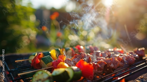 BBQ, grill, grilled vegetables and meat