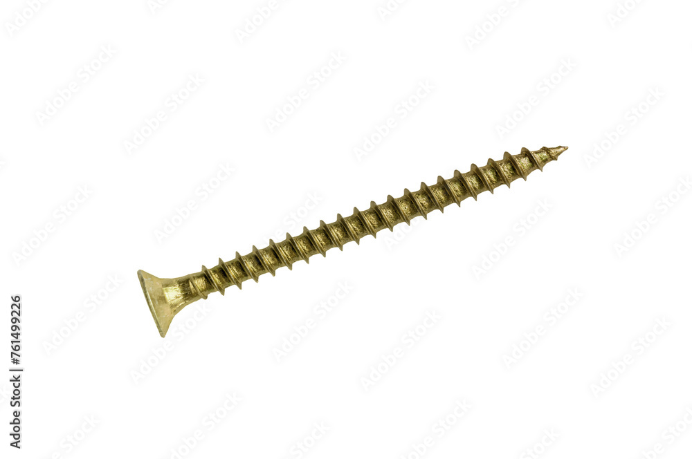 Close-Up of a Single Gold-Colored Wood Screw Isolated on Transparent Background Close-Up of a Single Gold-Colored Wood Screw Isolated on Transparent Background