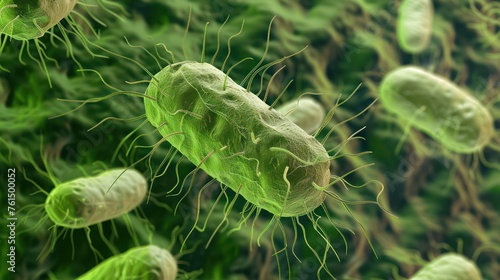 Illustration of lively E. coli bacteria in microbiology. photo