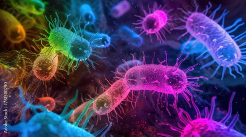 Microbiology illustration of vibrant E. coli bacteria photo