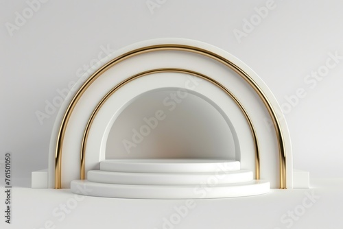 A stylish white and gold round shelf, perfect for adding a touch of elegance to any room. Ideal for interior design projects © Fotograf