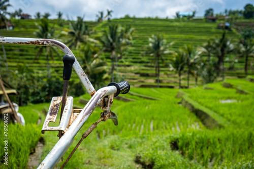 Part of an agricultural machine in a Bali rice field