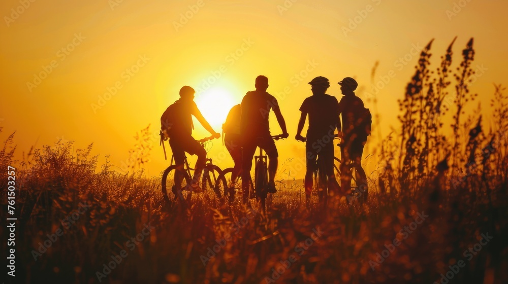 Group of people enjoying a bike ride, perfect for outdoor activities promotion Group of people enjoying a bike ride, perfect for outdoor activities promotion
