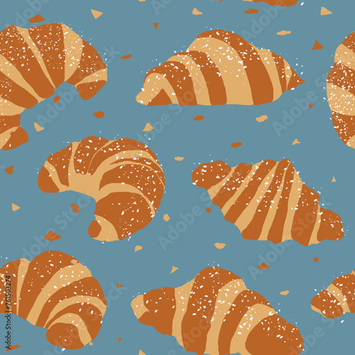 Seamless pattern with freshly baked croissant