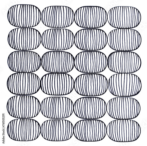 Drawing of oval shapes in black ink on white background
