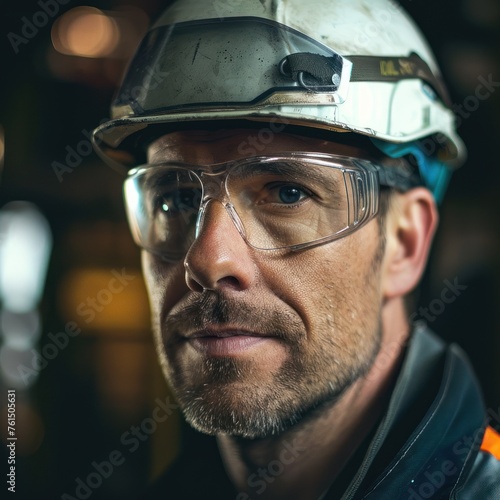 Close-up of an engineer with safety helmet confident and reliable
