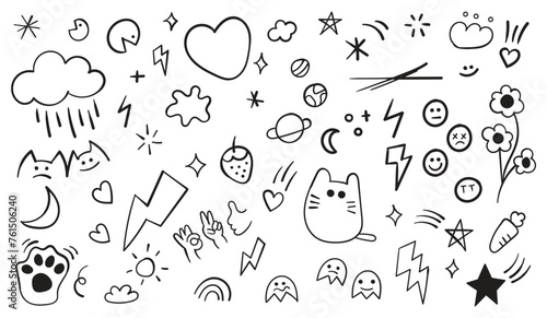 Set of cute pen line doodle element vector. Hand drawn doodle style collection of heart  arrows  scribble  speech bubble  star. Cute isolated collection for office