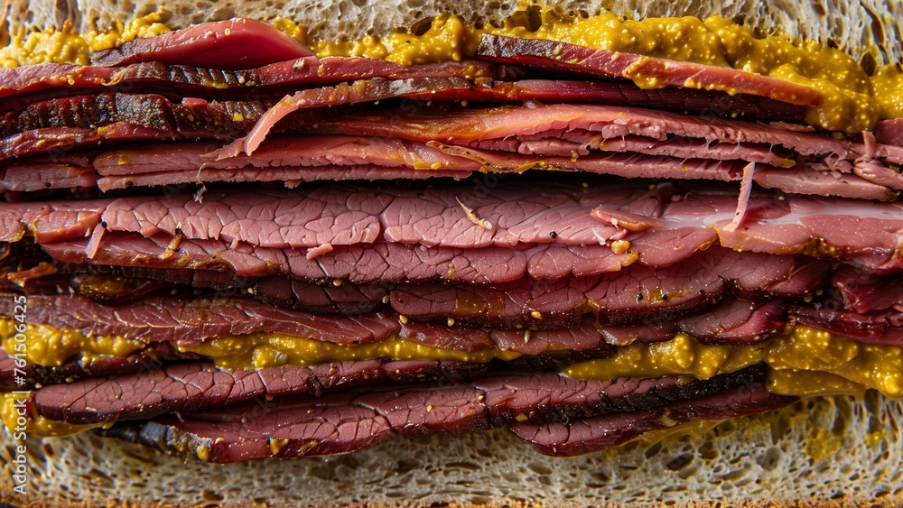 pastrami sandwich close-up, wallpaper, texture, pattern or background