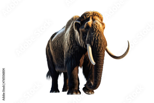 A digital rendering of a lone woolly mammoth  stellar fur texture  standing majestically  traditional Arctic backdrop  minimalist white boundary isolating the creature  high-resolution  