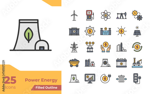 Power Energy Filled Outline Color Icons