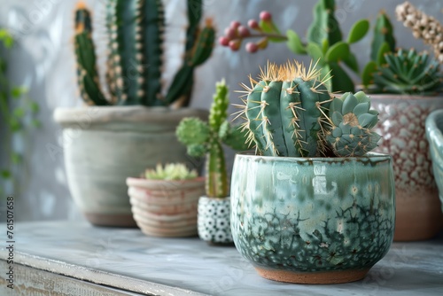 Diverse Plant Arrangement in Lively Cactus Pot, Modern Interior Design Inspiration, Succulent, Vibrant Indoor Decor.