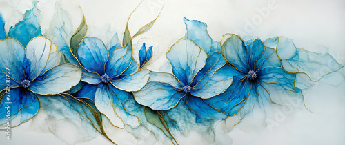 Niebieskie kwiaty. Tapeta abstrakcja, wiosenne tło kwiatowe © Iwona
