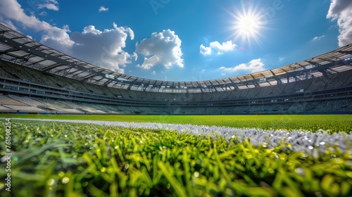 Green field grass on sport stadium - stock photo