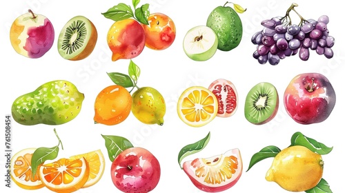 Collection of fruits and vegetables on white background. Fresh color food  Generative ai  