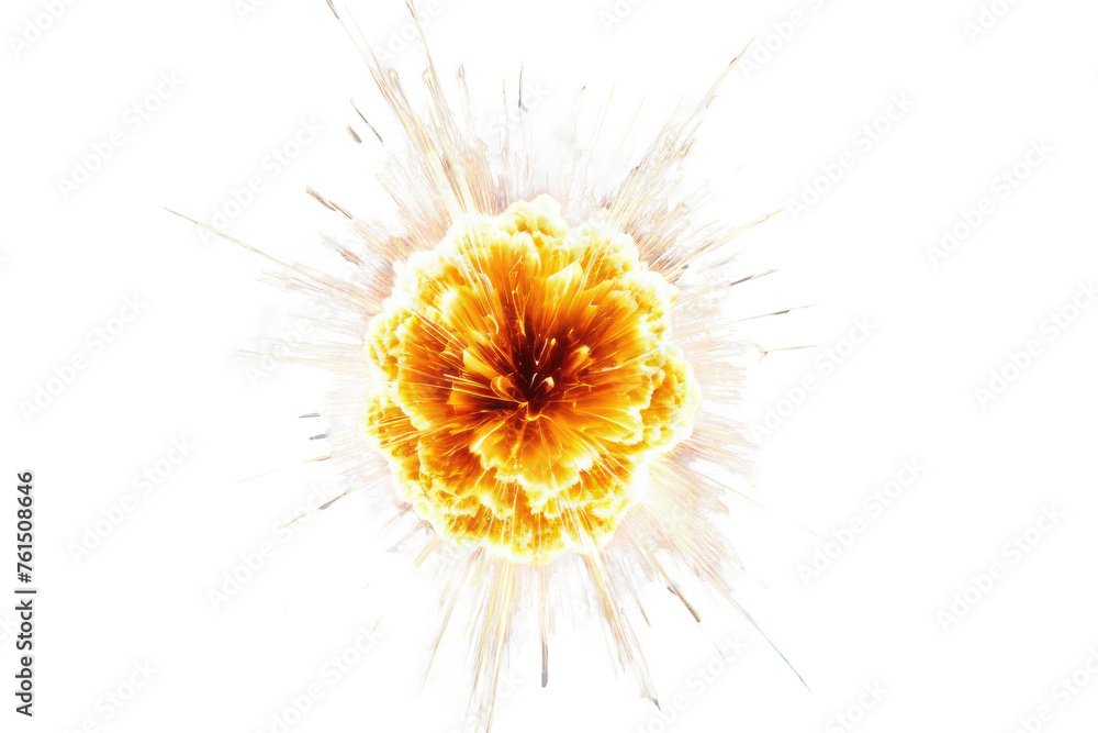 A single fire explosion erupts with intense energy, embodying the core of heat and power in an isolated high-quality stock photograph, set against a stark white backdrop, explosive emergence, heated