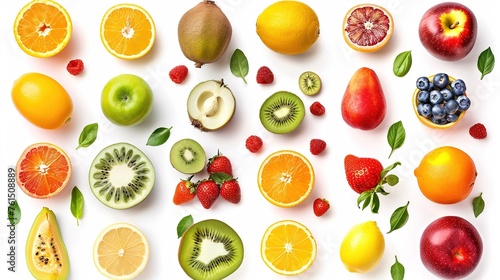 Collection of fruits and vegetables on white background. Fresh color food  Generative ai  