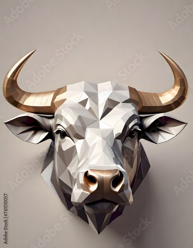 Geometrically Designed Bull Head with Golden Horns and a Modern Artistic Look, Generative AI