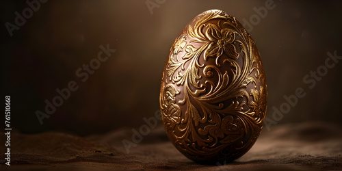  A chocolate egg with a floral design on it Golden metallic and golden painted eggs on dark background Decorative golden egg with intricate designs for Easter celebration concept background and wallpa photo