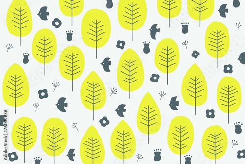 SDGsやエコロジーイメージの木や草花のかわいい北欧デザイン背景素材
