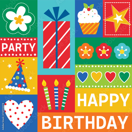 birthday greeting card with cute birthday icon design
