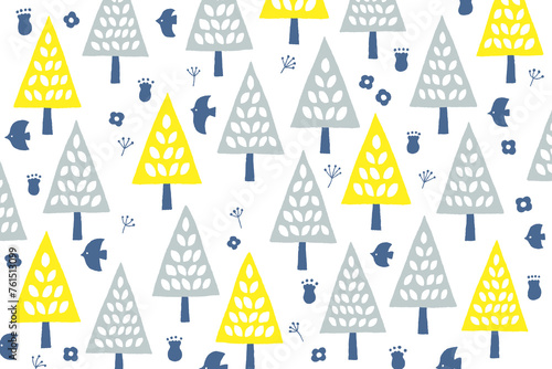 SDGsやエコロジーイメージの木や草花のかわいい北欧デザイン背景素材
