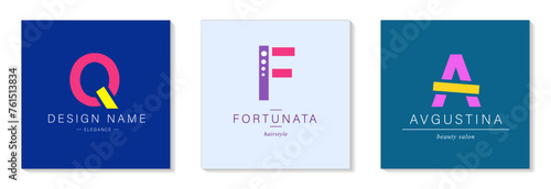 Bundle Minimalistic Logos. Monogram of letters Q, F, A. with Organic Plant Elements. Vector design. for beauty salon or art studio.