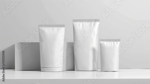 Versatile blank packaging pouch mockup on a white background Sleek and modern design concept