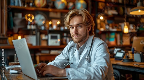Man Sitting at Table With Laptop