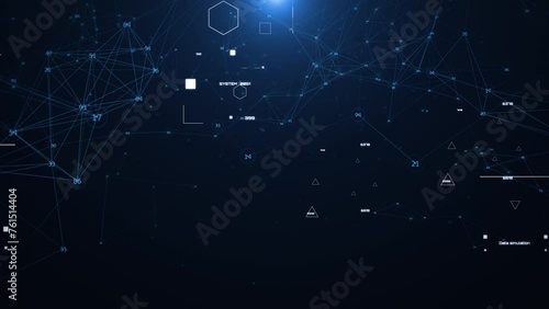 Technology digital cyberspace, data network connection. Futuristic sci-fi with hud ui system interface flying through 4K motion background. photo