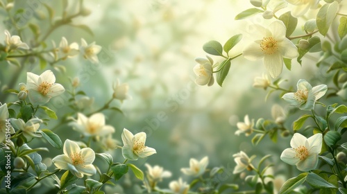 White Flowers and Green Leaves Painting