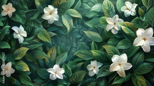 White Flowers and Green Leaves Painting