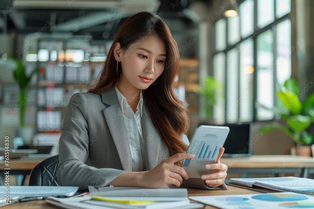 Woman Using Tablet at Desk