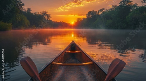 Boat Sailing on River at Sunset