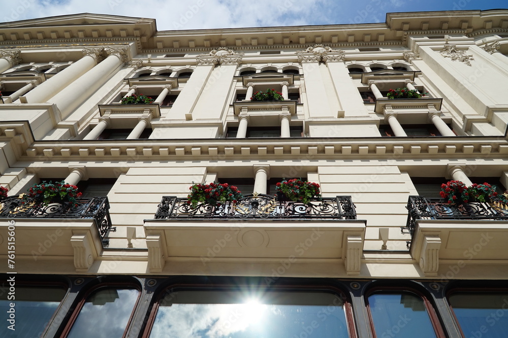 The facade of an old house in the center of Warsaw