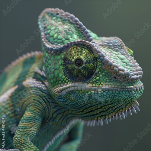 close up of a green chameleon