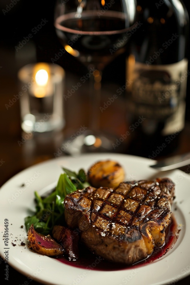 delicious a la carta steak served with wine in a luxury restaurant delicious a la carta steak served with wine in a luxury restaurant