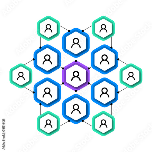 Infographic template. Circular hierarchy with hexagons and icons