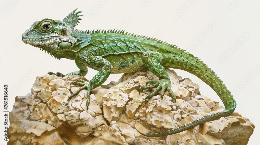 Fototapeta premium green chameleon hunting a fly with its tongue