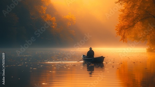 boat with person on the lake © P