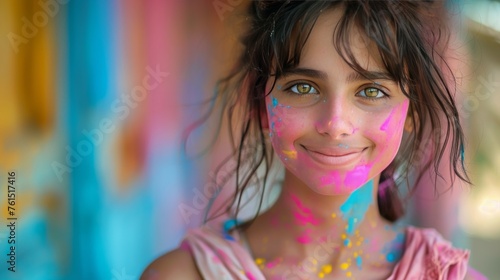 Woman With Pink and Blue Face Paint