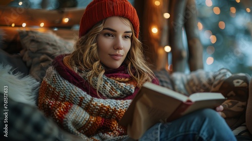 Woman Reading Book on Bed