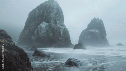 Group of rocks on sandy beach, suitable for nature backgrounds