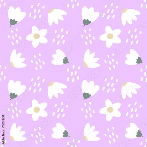 seamless pattern with white flowers on purple background