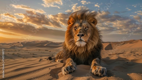 photo wildlife lion on desert