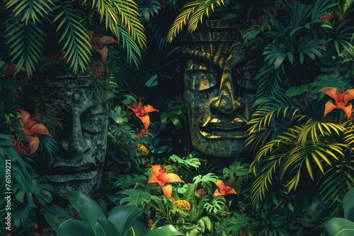 Fototapeta Naklejka Na Ścianę i Meble -  A statue in the middle of a lush jungle. Perfect for nature and travel concepts.