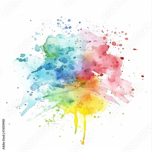 A dynamic explosion of watercolor droplets in primary colors on a pure white backdrop  embodying joy and creative freedom.