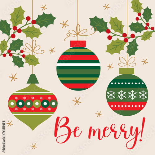 christmas card with christmas balls decoration design
