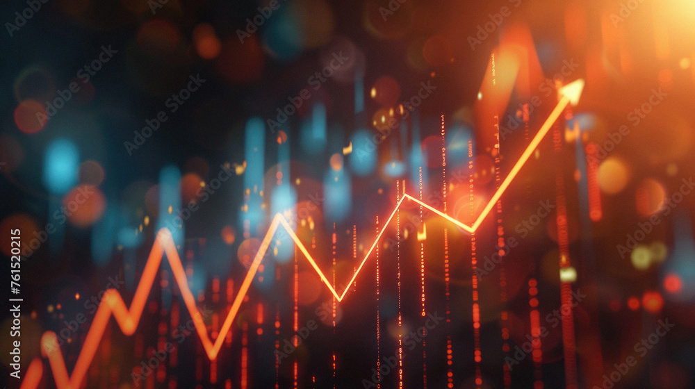 Stock exchange trading investment graph increase statistic. Digital financial business market charts rising arrow growing up economy background. Trade data analysis, investing finances concept. - obrazy, fototapety, plakaty 