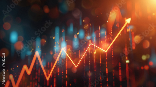 Stock exchange trading investment graph increase statistic. Digital financial business market charts rising arrow growing up economy background. Trade data analysis, investing finances concept. © Synthetica