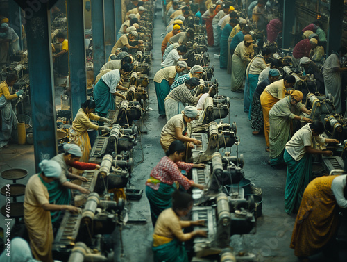 ouvriers dans une usine de confection de mode fast fashion